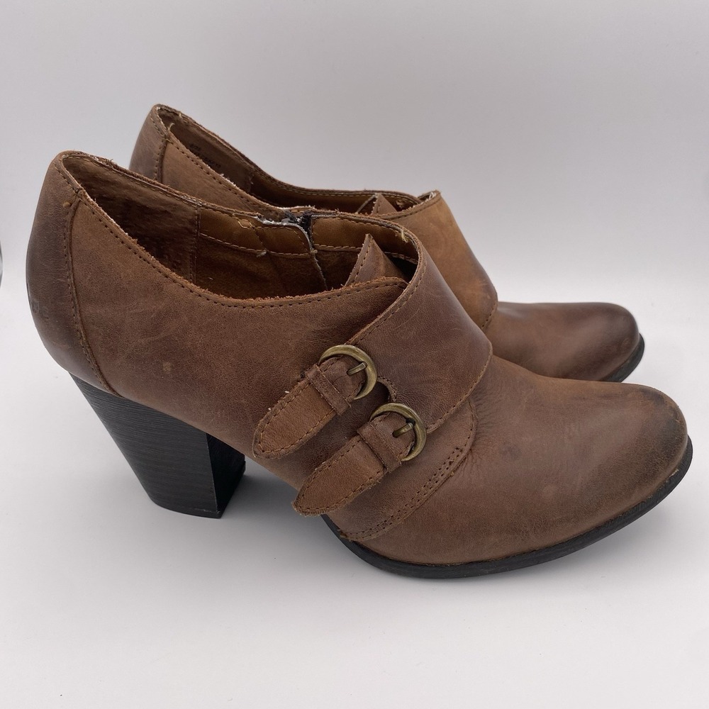 BOC Born Concept CATHLEEEN Brown Leather Ankle Heel Boots Booties Shoes Size 8
